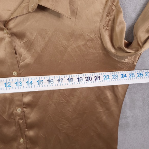Lauren Ralph Lauren women 100% Silk Blouse Gold Long Sleeve Button Down Plus 18W - Picture 6 of 11